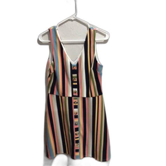 BCX Dress Large L sleeveless stretch stripes V neck Multicolor - Picture 1 of 7